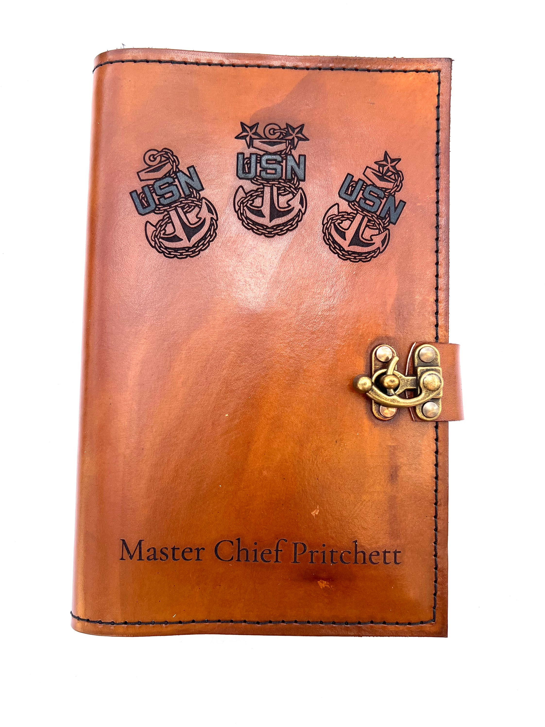 Custom Personalized Navy Chief Charge Book Leather Green Book