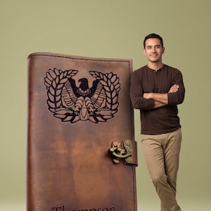Personalized Rising Eagle Leather Book Cover, Military Journal Gift Warrant Officer image 6