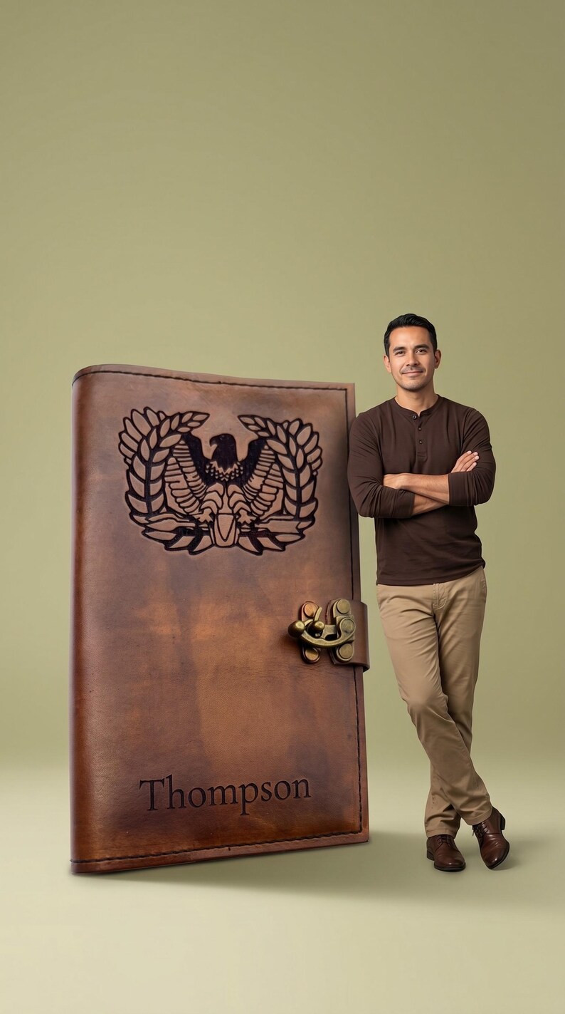 Personalized Rising Eagle Leather Book Cover, Military Journal Gift Warrant Officer image 6