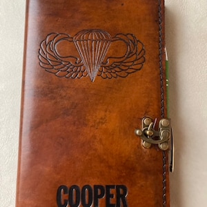 Master, Senior, Novice or Rigger parachutist wings, Leather Military Green Book Cover, Military Notebook Cover, Personalized Journal