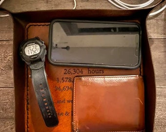 Custom Leather Valet Tray, Personalized Anniversary Gift
