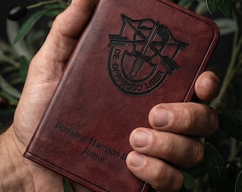 Personalized Military Pocket Bible | Handmade Leather ESV | Veteran Made | Deployment, Welcome Home, Christian Gift