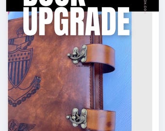 UPGRADE, double hook lock closure, Green Book Leather Cover, military gift, deployment