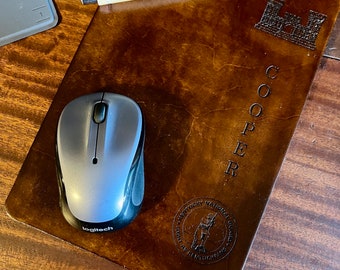 Custom Military Insignia Leather Mouse Pad, Personalized Pen Set