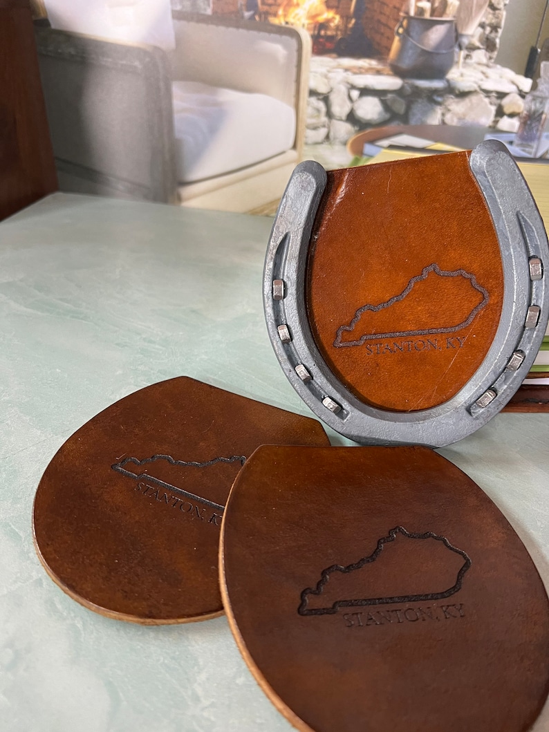 Leather Kentucky Horseshoe Coaster