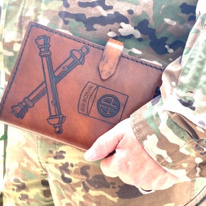 Field Artillery Cross Cannons, Leather Book Cover and Log Book, Personalized Military Leader Book Cover, deployment gift, promotion