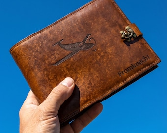 Personalized Leather ASA Pilot Log Book Cover, Pilot Gift