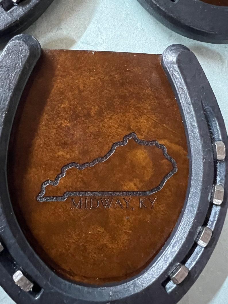 Leather Kentucky Horseshoe Coaster - Thumbnail 4