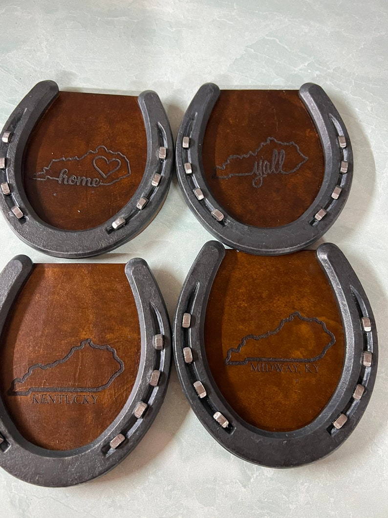 Leather Kentucky Horseshoe Coaster - Thumbnail 3