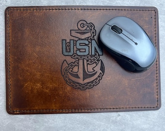 USCG Chief Anchor Leather Mouse Pad, Military Gift