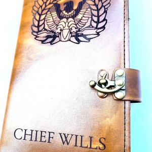 Personalized Rising Eagle Leather Book Cover, Military Journal Gift Warrant Officer image 8