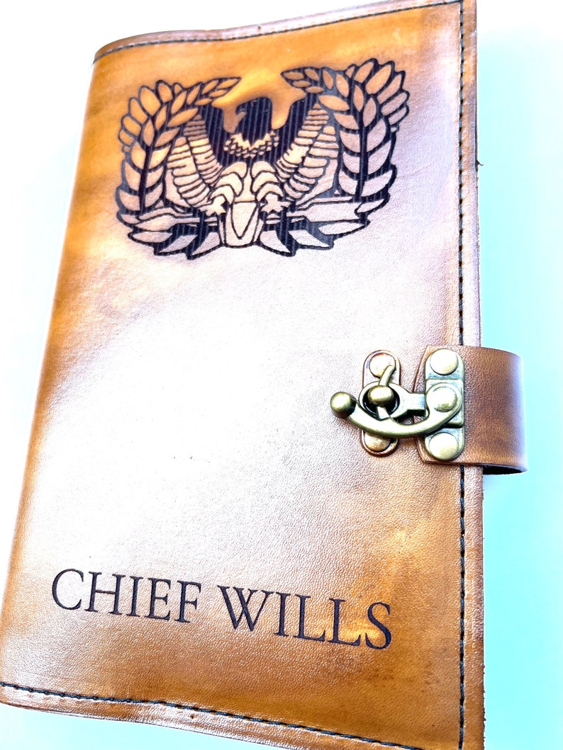 Personalized Rising Eagle Leather Book Cover, Military Journal Gift Warrant Officer image 8