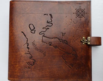 Personalized Leather Chief Charge Book, Map Carved Binder