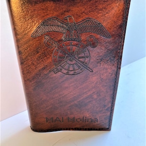 U.S. Army Quartermaster Branch Insignia Leather Green Book Cover, Personalized Military Deployment log book, Retirement Gift, military gift