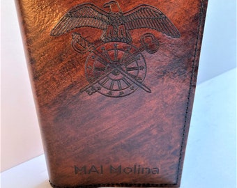 U.S. Army Quartermaster Branch Insignia Leather Green Book Cover, Personalized Military Deployment log book, Retirement Gift, military gift