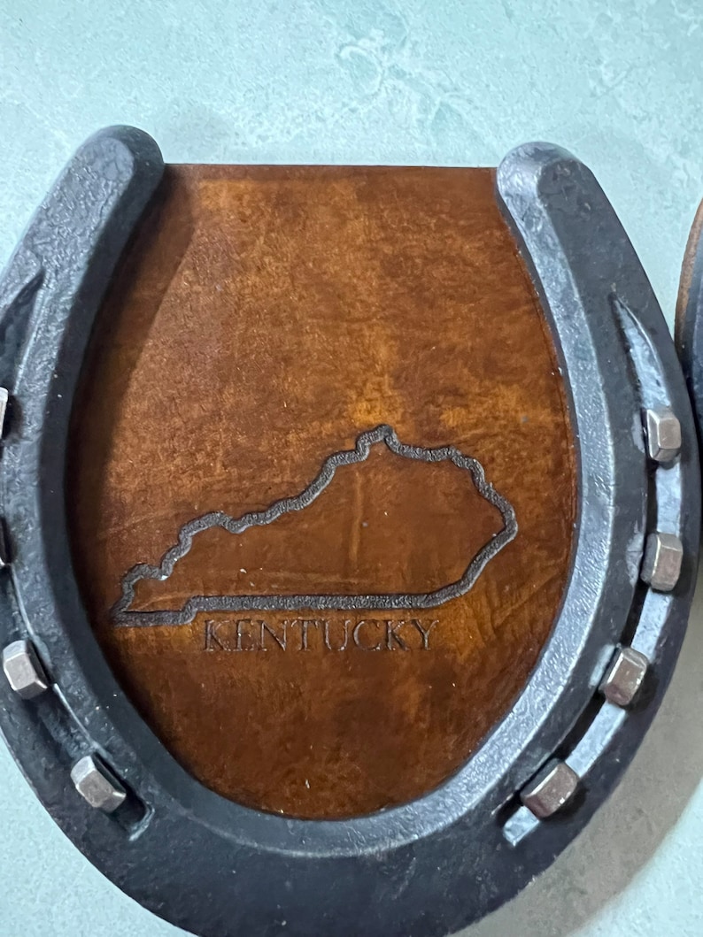 Leather Kentucky Horseshoe Coaster - Thumbnail 5
