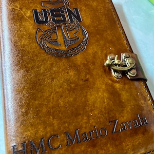 Single Anchor, Navy Chief Charge Book,  Leather Journal Cover, Log Book, Personalized Military Deployment, Retirement Gift, Naval Journal