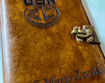 Single Anchor, Navy Chief Charge Book,  Leather Journal Cover, Log Book, Personalized Military Deployment, Retirement Gift, Naval Journal