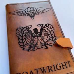 Personalized Rising Eagle Leather Book Cover, Military Journal Gift Warrant Officer image 4