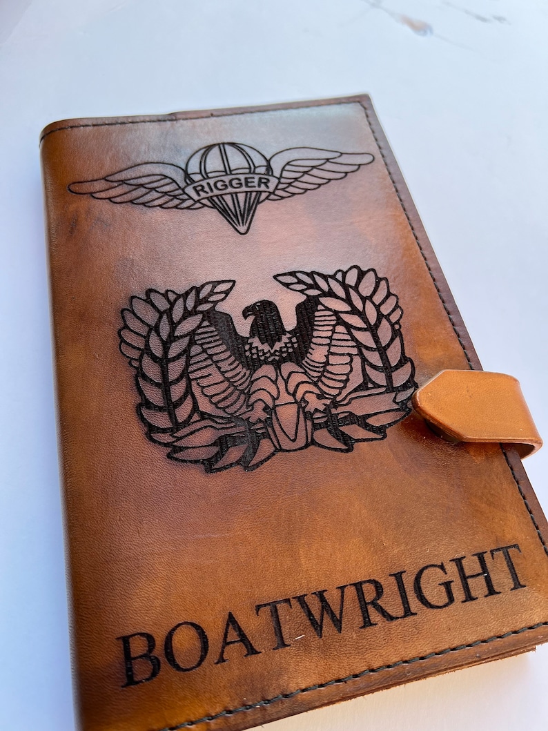 Personalized Rising Eagle Leather Book Cover, Military Journal Gift Warrant Officer image 4