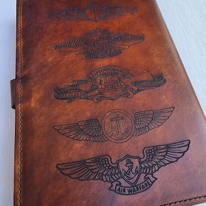 Custom Hand-Carved Leather Military Book Cover, Personalized Journal, Officer Gift Bild 13