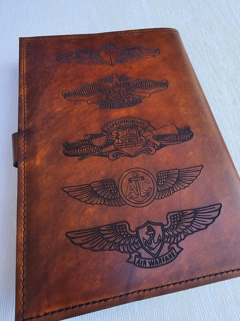 Custom Hand-Carved Leather Military Book Cover, Personalized Journal, Officer Gift Bild 13