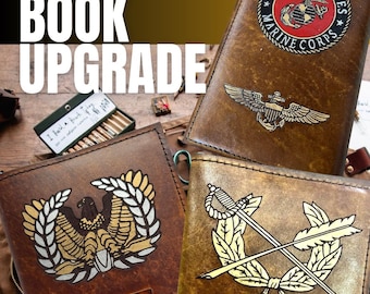 Custom Hand Painted Leather Book Cover Upgrade, Military Insignia Color Addition