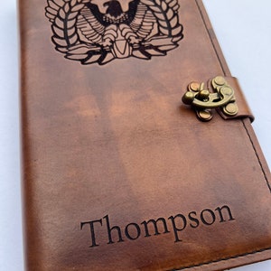 Personalized Rising Eagle Leather Book Cover, Military Journal Gift Warrant Officer image 9