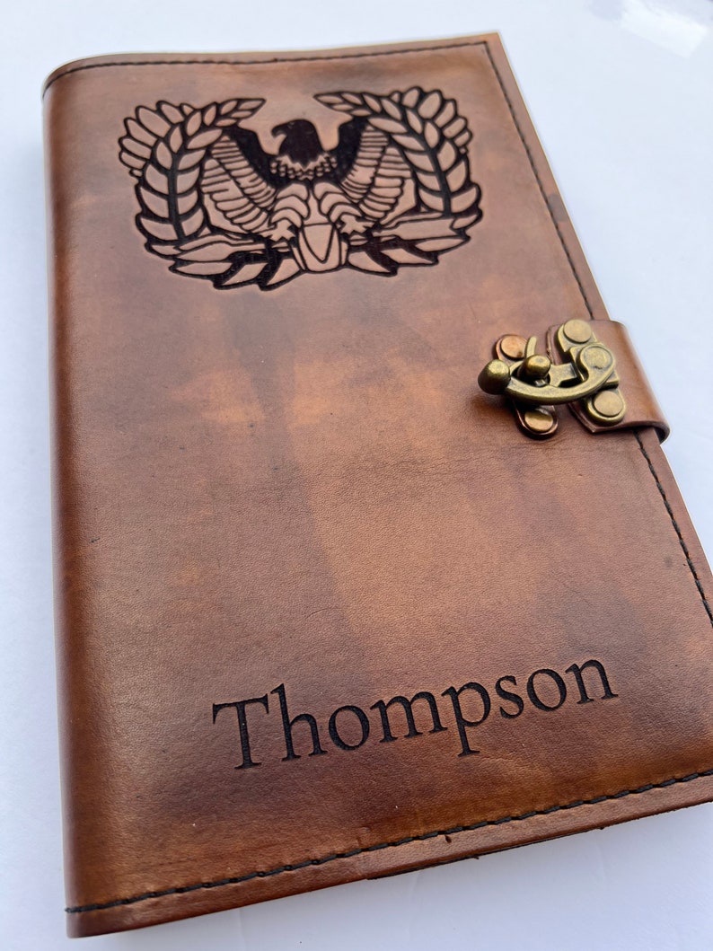 Personalized Rising Eagle Leather Book Cover, Military Journal Gift Warrant Officer image 9