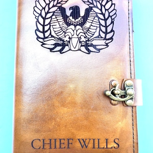 Personalized Rising Eagle Leather Book Cover, Military Journal Gift Warrant Officer image 7