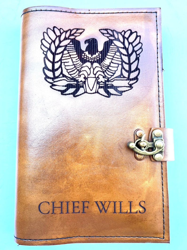 Personalized Rising Eagle Leather Book Cover, Military Journal Gift Warrant Officer image 7