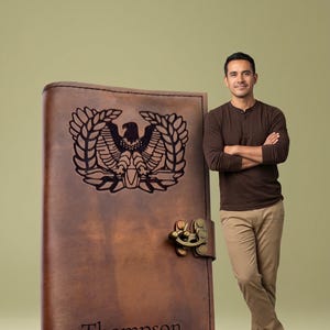 Personalized Rising Eagle Leather Book Cover, Military Journal Gift Warrant Officer image 12