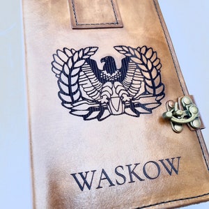 Personalized Rising Eagle Leather Book Cover, Military Journal Gift Warrant Officer image 2
