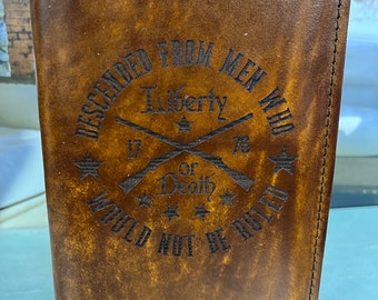 Liberty or Death Leather Journal, Refillable Book Cover, Custom Made