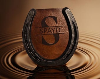 Personalized Monogram, Leather Horseshoe Coaster
