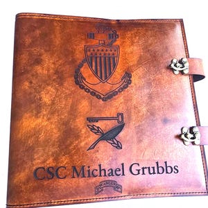 Personalized Leather USCG Chief Charge Book, 3 Ring Binder, Large Anchor, USCG Rate and Name