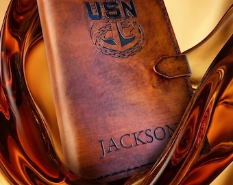 Personalized Leather Navy Chief Journal, Anchor Design, Military Gift