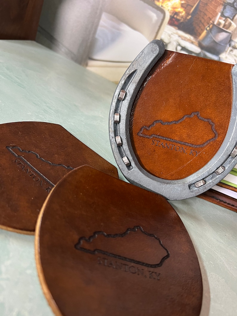 Leather Kentucky Horseshoe Coaster - Thumbnail 2