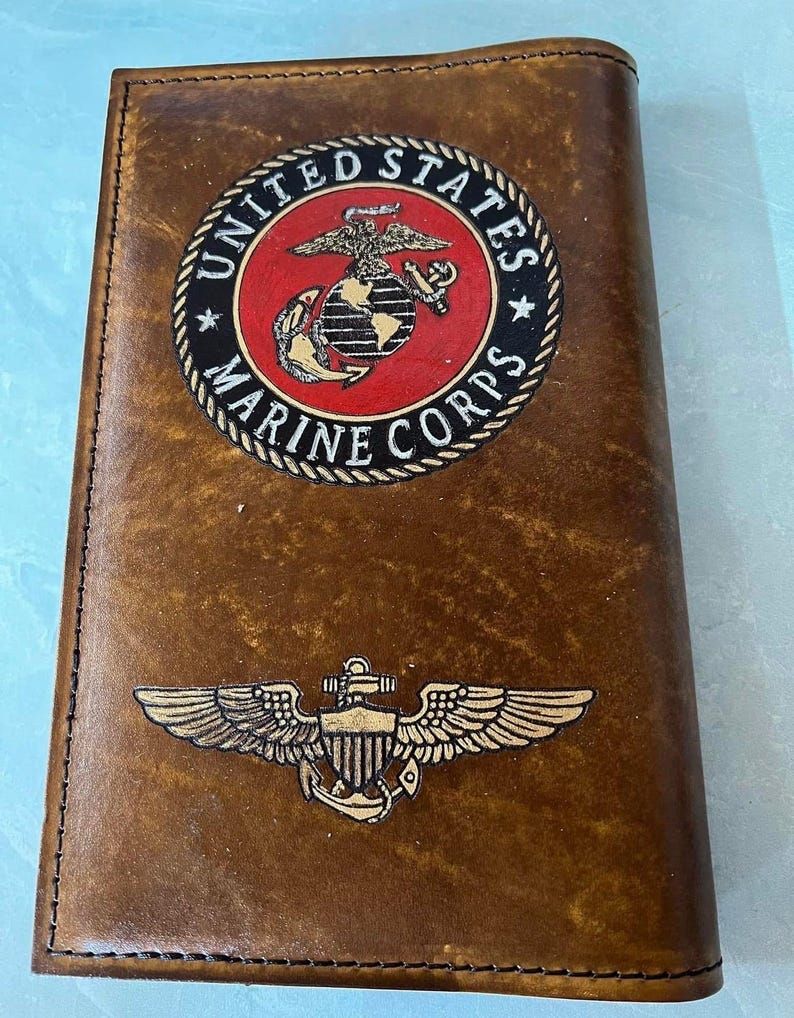 Custom Hand-Carved Leather Military Book Cover, Personalized Journal, Officer Gift Bild 11