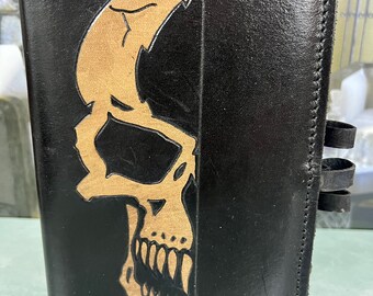 Skull Face Leather Journal, Handmade Refillable Book Cover