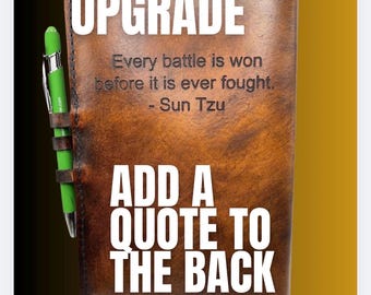 Personalized Quote or Note, Back Side Carving, Leather Book Cover Upgrade