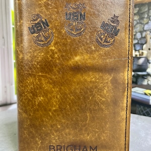 Custom Navy Chief&#39;s Mess, Leather Journal Cover, Chief Charge Book,  3 anchors,  Personalized, Military Promotion, Naval Chief Petty Officer