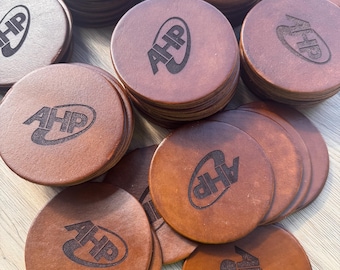 Custom Leather Coasters Bulk | Corporate Logo Gifts | Military Unit Gifts | Personalized Company Coasters | Employee & Team Gifts