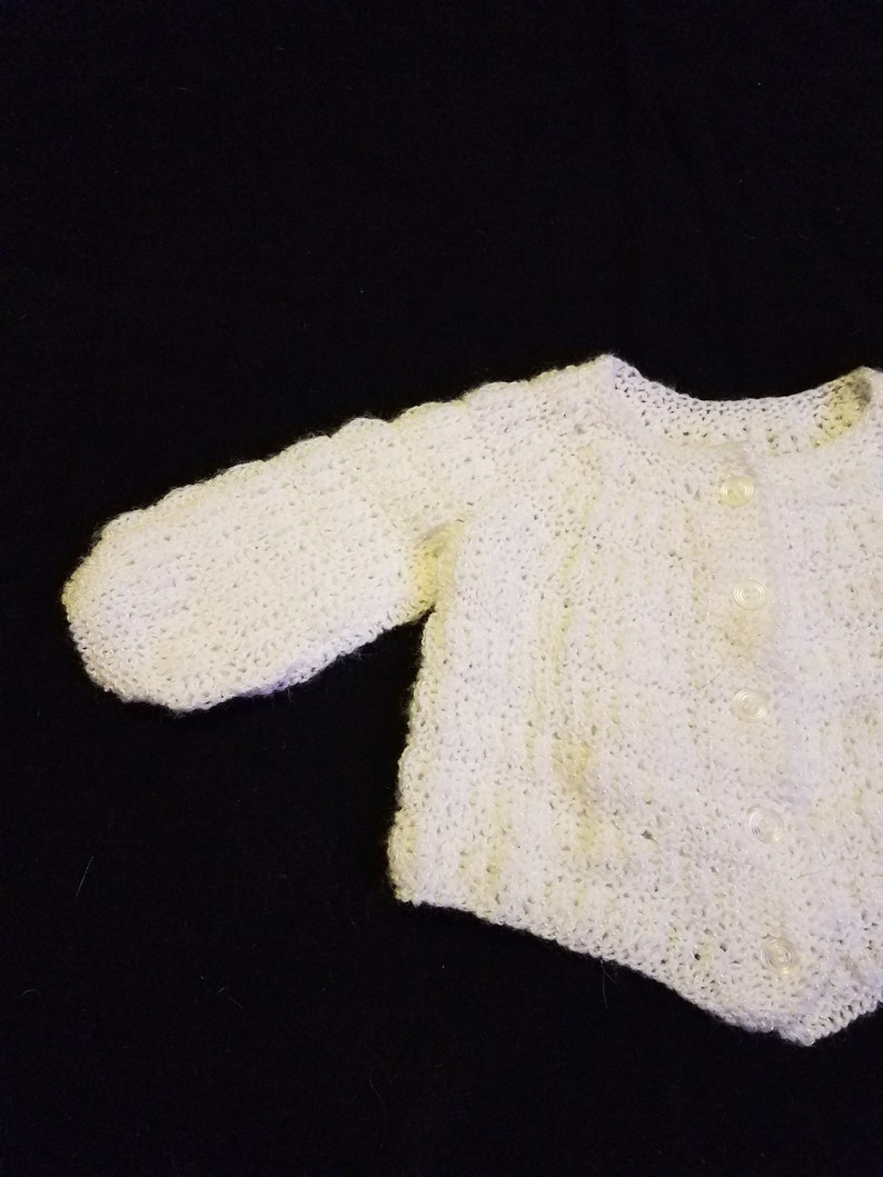 Handmade White Crochet Knit Baby Toddler Long Sleeve Sweater Jacket Button Up Front