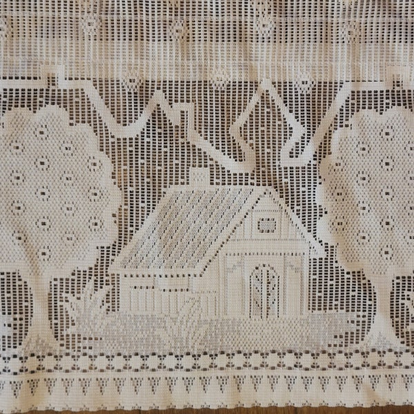 Lace Valance House & Tree Themed Off White Rod Pocket Curtain Valance 70.5" x 12.5" Window Treatment