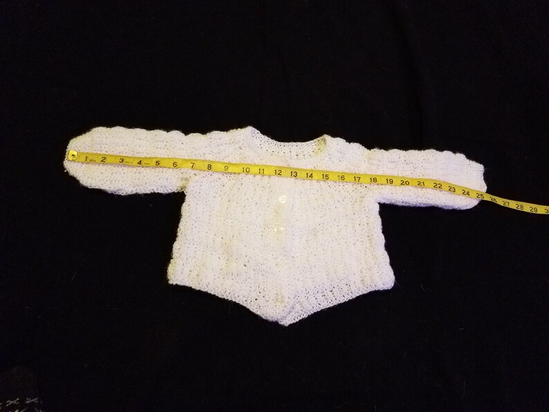 Handmade White Crochet Knit Baby Toddler Long Sleeve Sweater Jacket Button Up Front