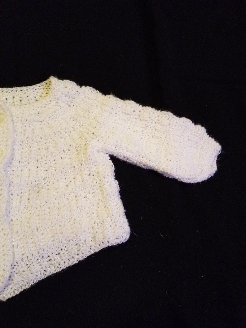 Handmade White Crochet Knit Baby Toddler Long Sleeve Sweater Jacket Button Up Front
