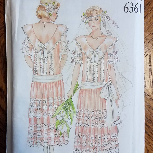 Vintage 1980's New Look 6361 Misses 1920 style Flapper dress Wedding Dress Size 8 10 12 14 16 18 UNCUT