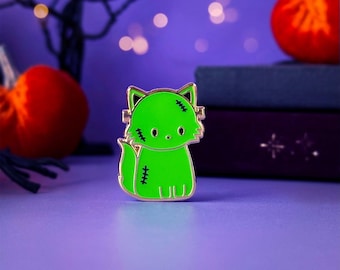 Frankenstein Kitty Enamel Pin: Glow in the Dark Spooky Cat