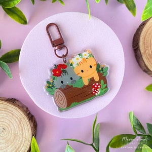 Cottagecore Cats Glitter Acrylic Charm Keychain